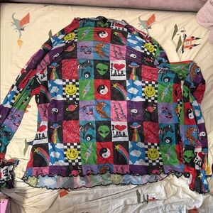 Dressed in LALA Colorful Graphic Mesh Top